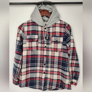 Kids Plaid Hooded Shirt - Red, Blue, Gray Boys Size Large